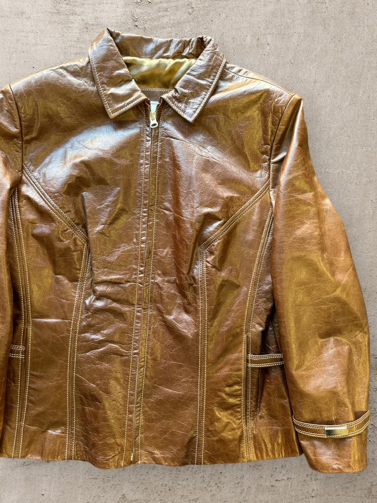 90s Lilium Light Brown Leather Jacket - XS