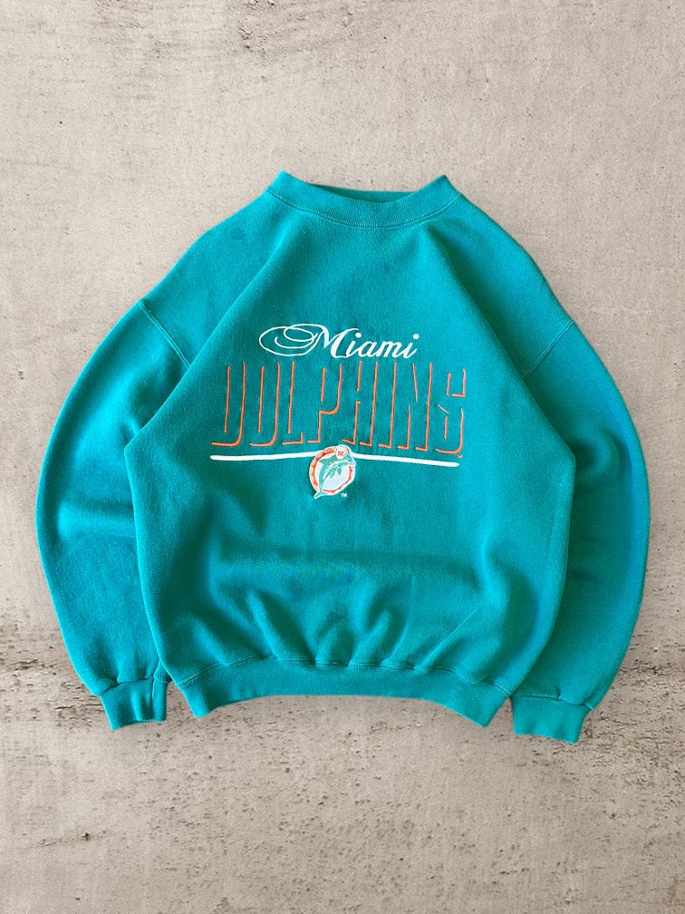 90s Logo Athletic Miami Dolphins Embroidered Crewneck - Medium