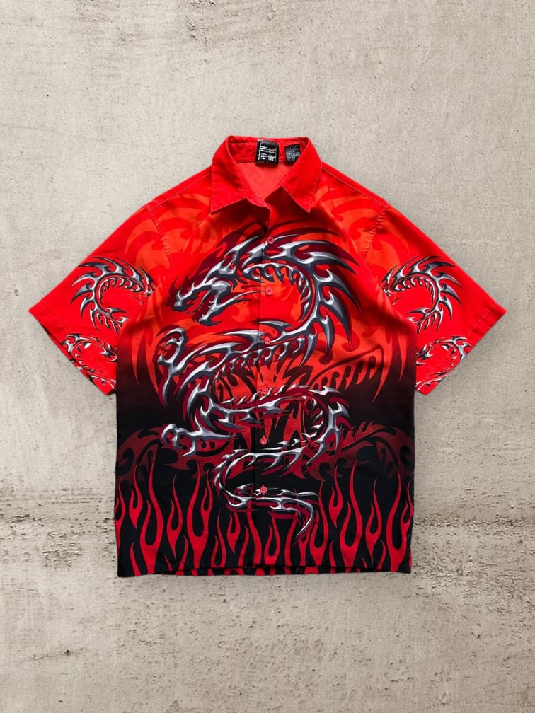 00s Shaolin Graphic Button Up Shirt - Medium