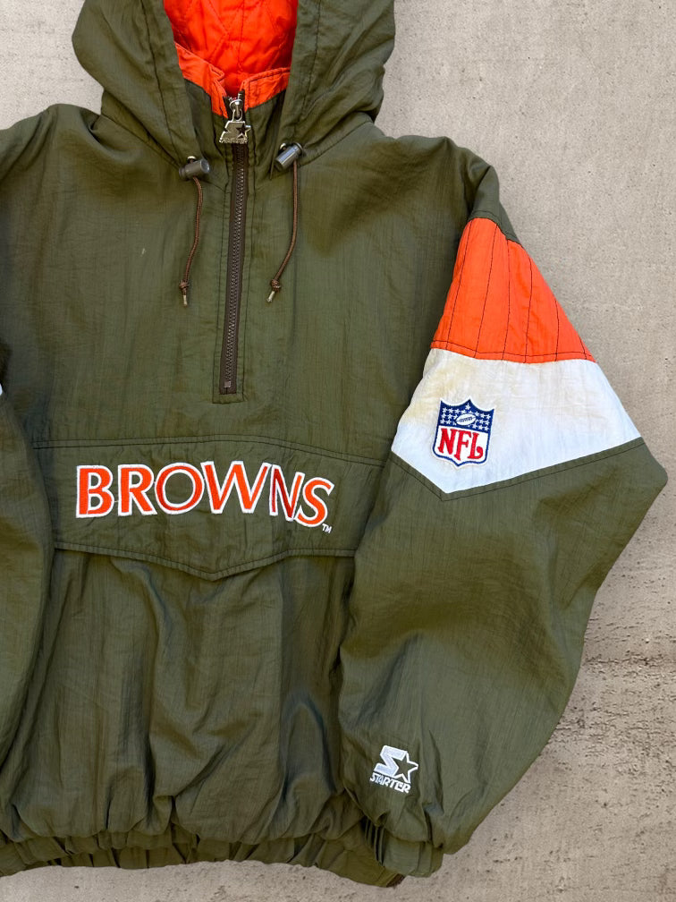 90s Starter Cleveland Browns 1/4 Zip Puffer Jacket - Medium