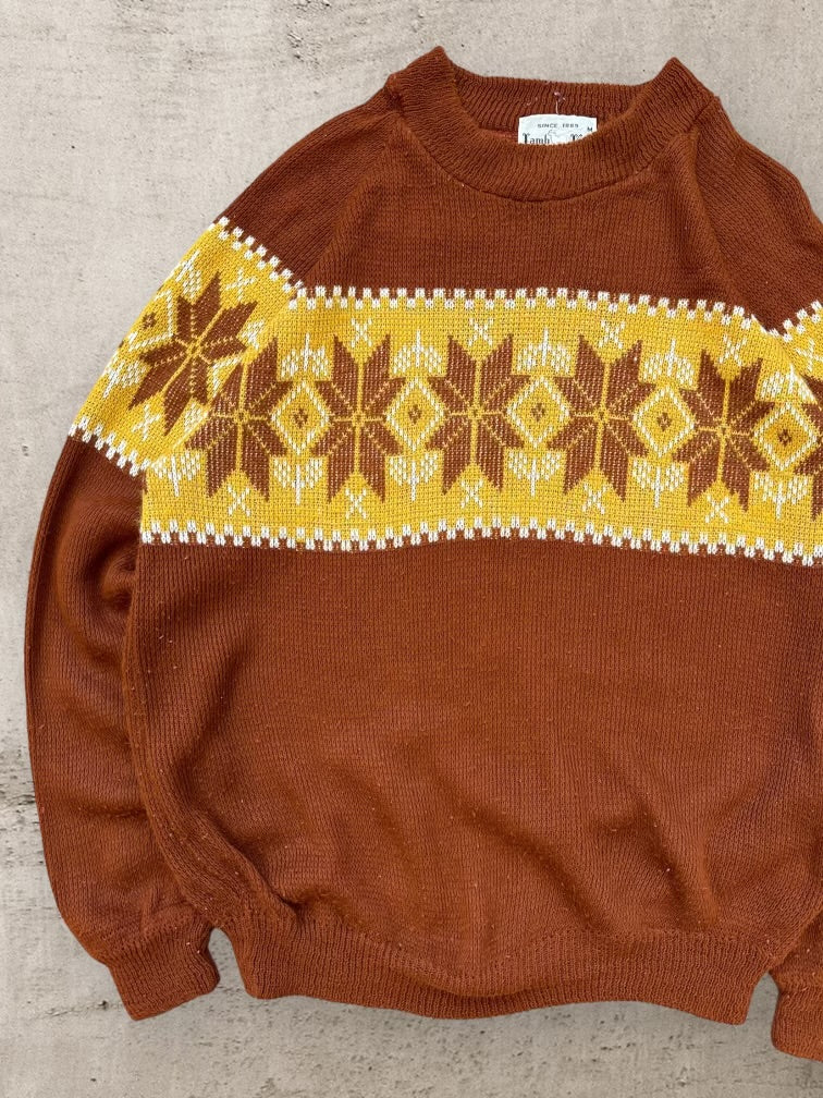 80s Lamb Knit Orange & Yellow Wool Sweater - Medium