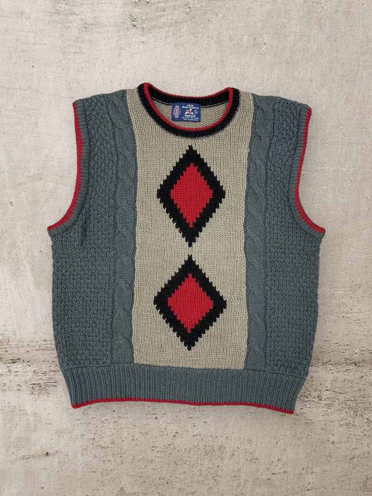 80s Scottish Shetland Diamond Wool Vest - Small