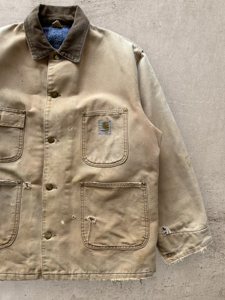 80s Carhartt Wool Lined Distressed Chore Jacket - Large