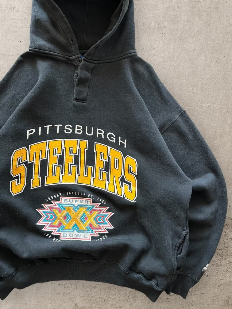 90s Starter Pittsburgh Steelers Super Bowl Henley Hoodie - XL