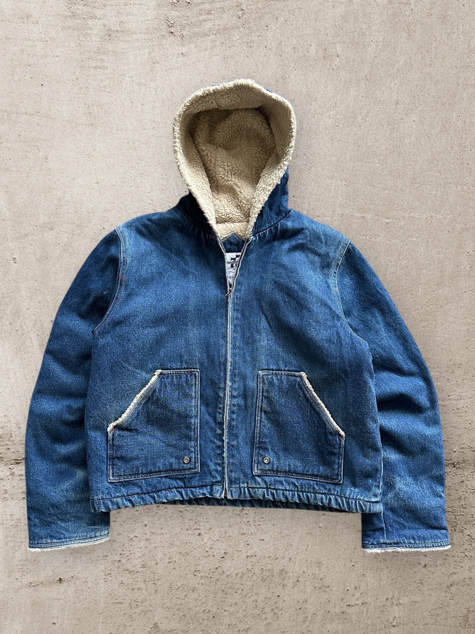 00s Seventy Seven Sherpa Lined Hooded Denim Jacket - Medium