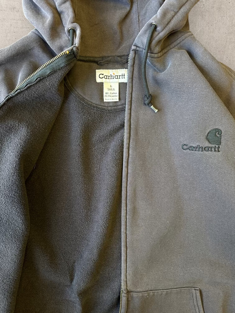 00s Carhartt Embroidered Black Zip Up Hoodie - Large