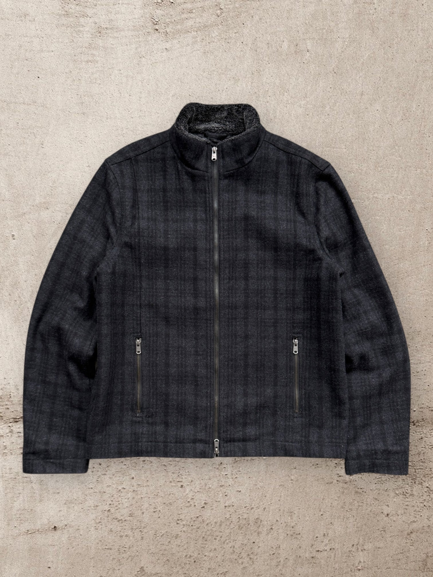 00s Marc Anthony Wool Plaid Zip Up Jacket - Large