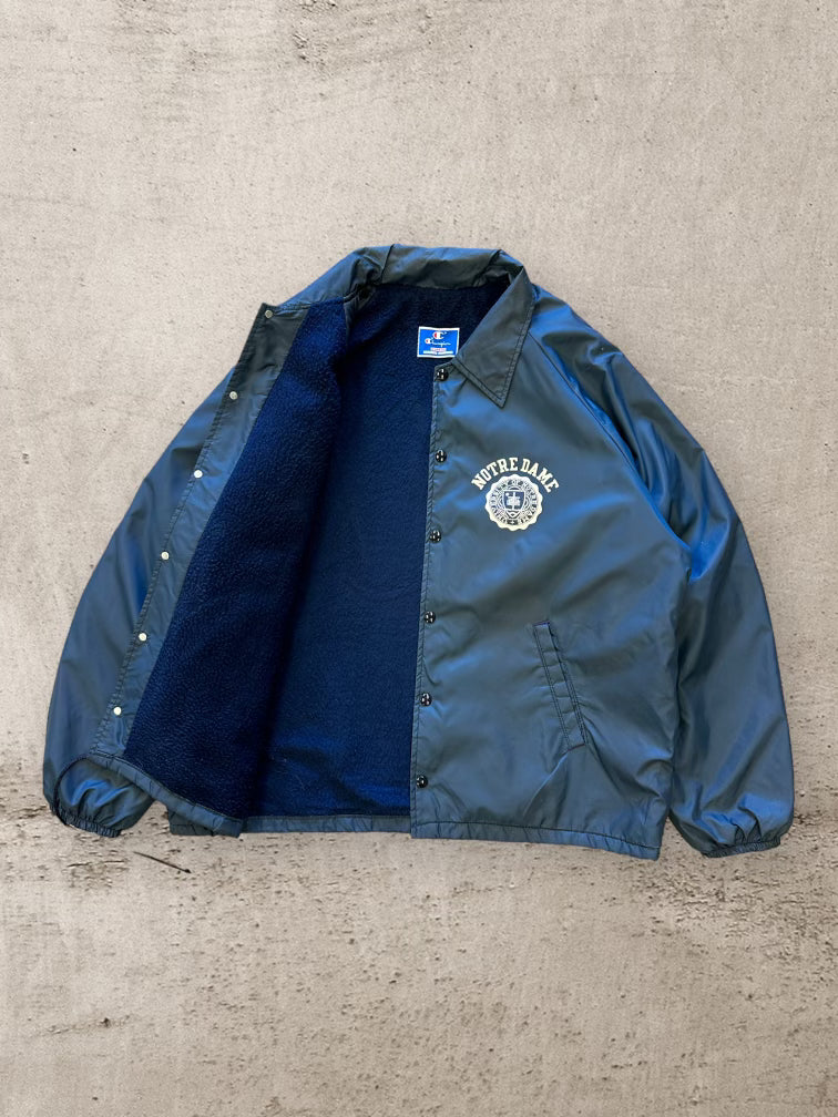 80s Champions Sherpa Lined Notre Dame Button Up Jacket - XL