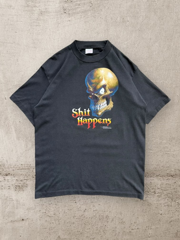 80s Shit Happens Skull Graphic T-Shirt - Large