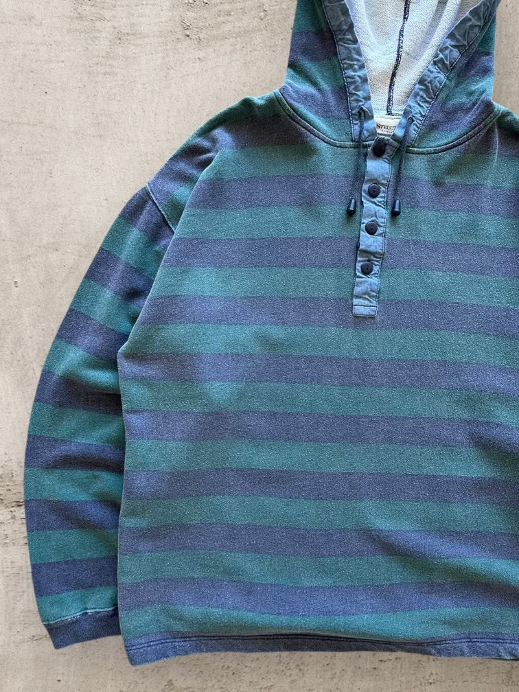 90s Structure Striped Henley Hoodie - XL