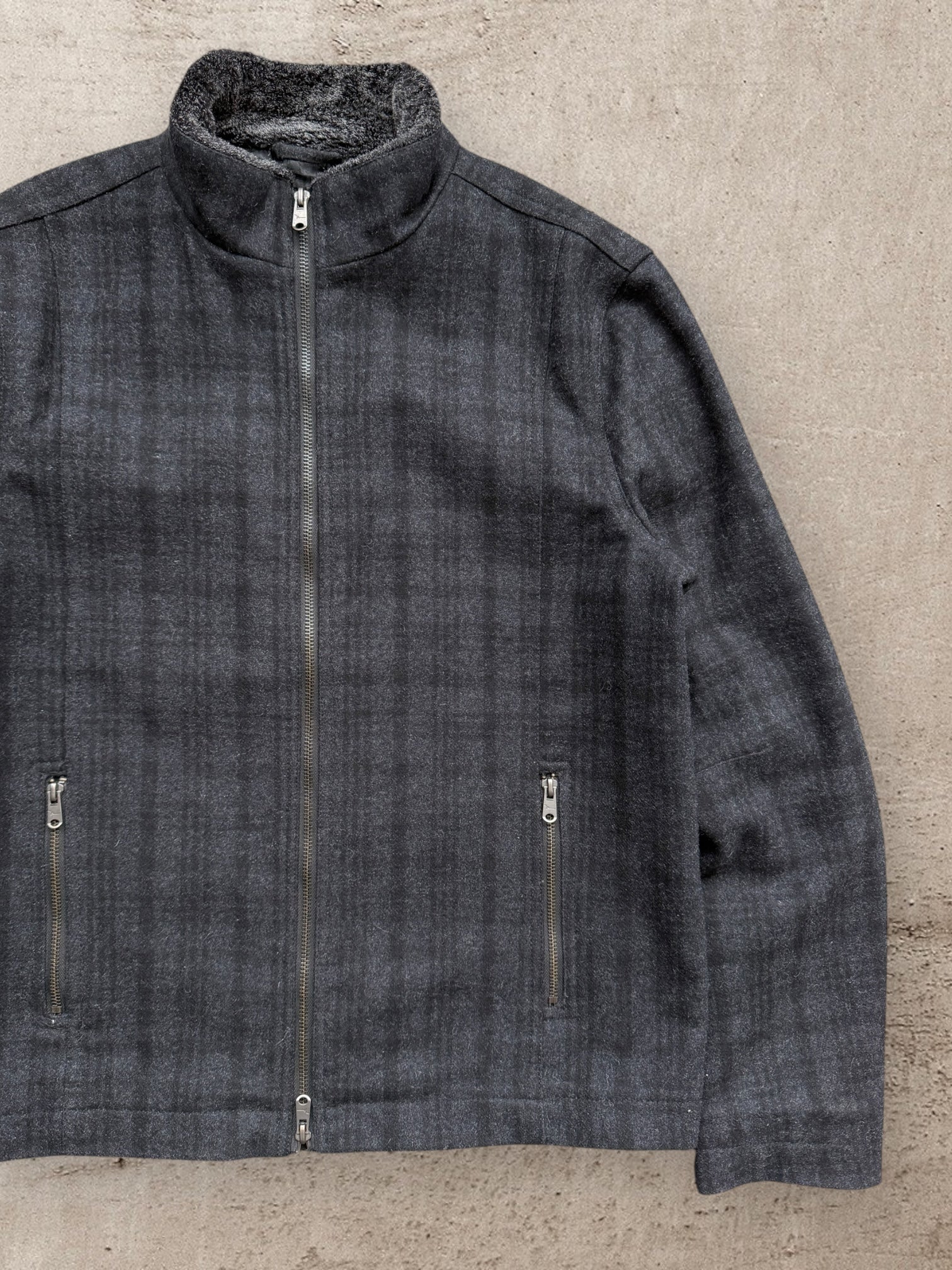 00s Marc Anthony Wool Plaid Zip Up Jacket - Large