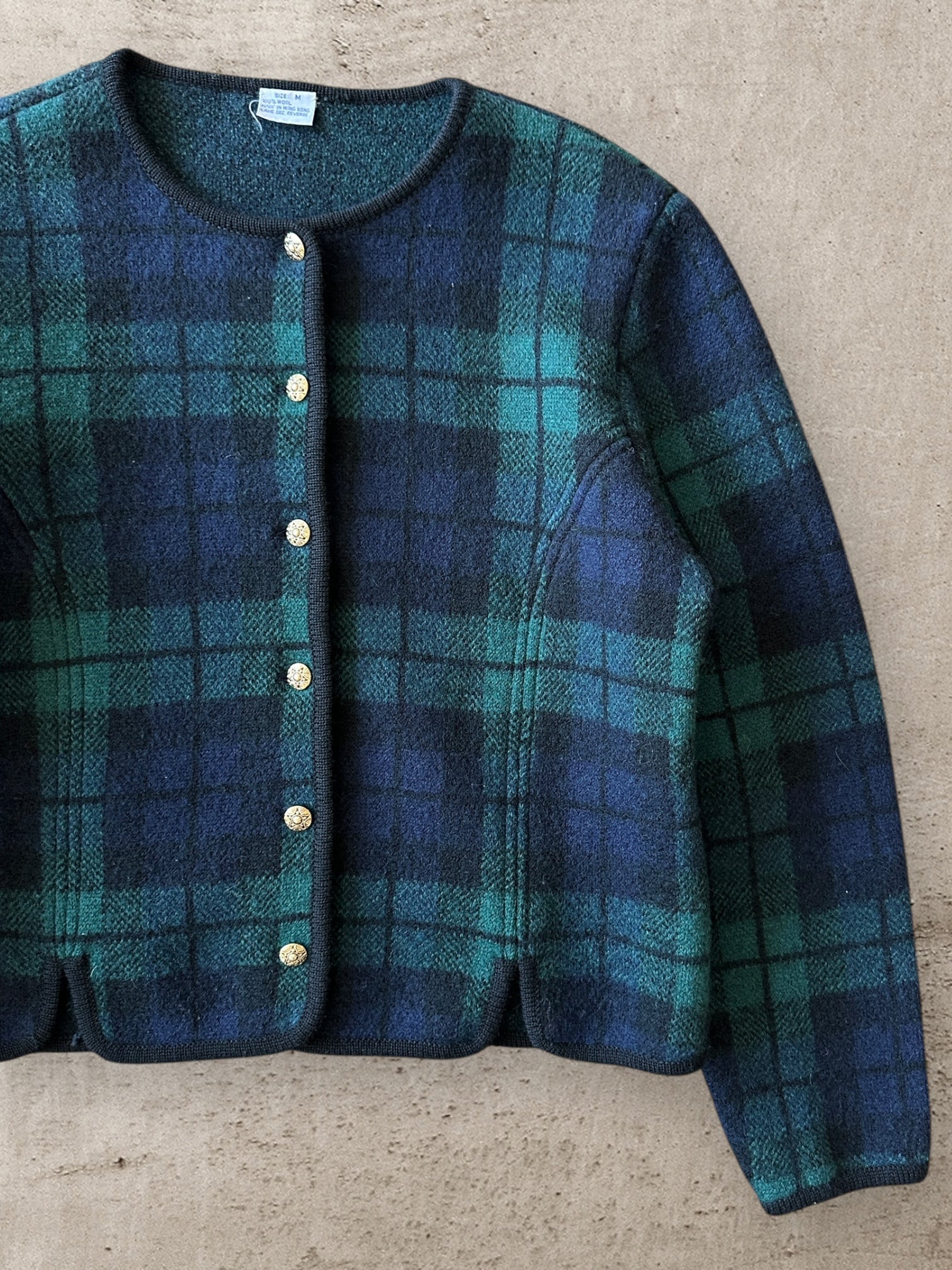 80s Plaid Button Up Wool Sweater - Small
