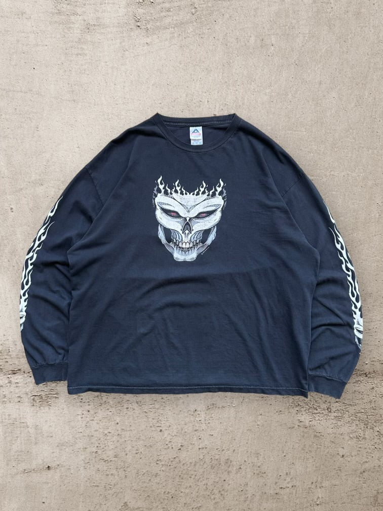 00s Flaming Skull Long Sleeve Graphic T-Shirt - XXL