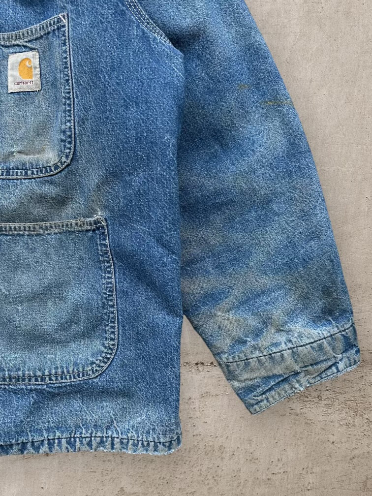 90s Carhartt Wool Lined Distressed Denim Chore Jacket - XL