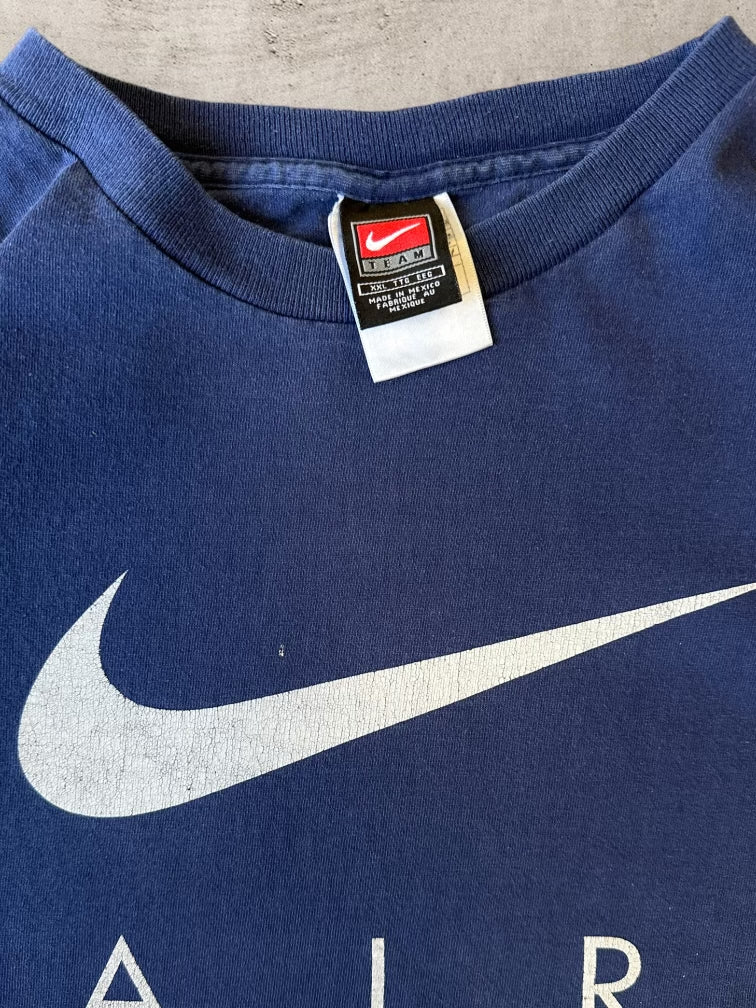 00s Nike Air Navy Blue Distressed T-Shirt - XXL