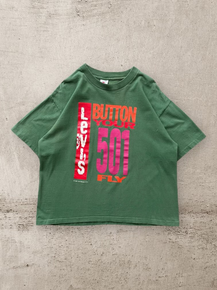 90s Levi’s 501 Button Your Fly Graphic T-Shirt -  Large