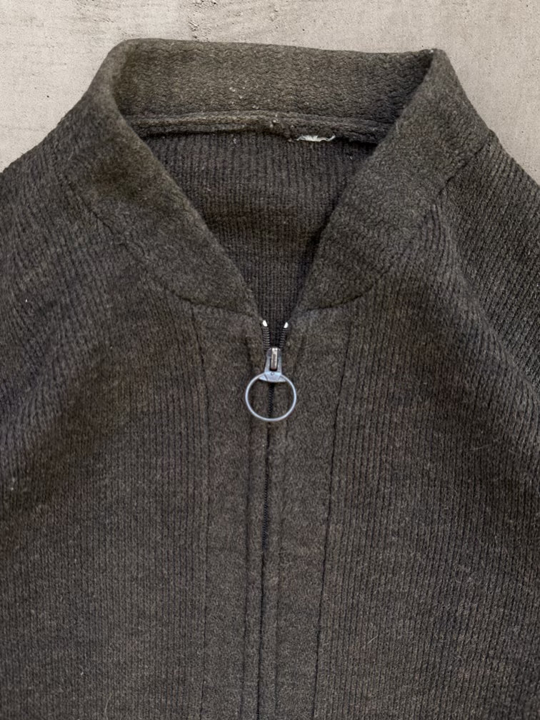 70s/80s Brown Wool Zip Up Cardigan Sweater -