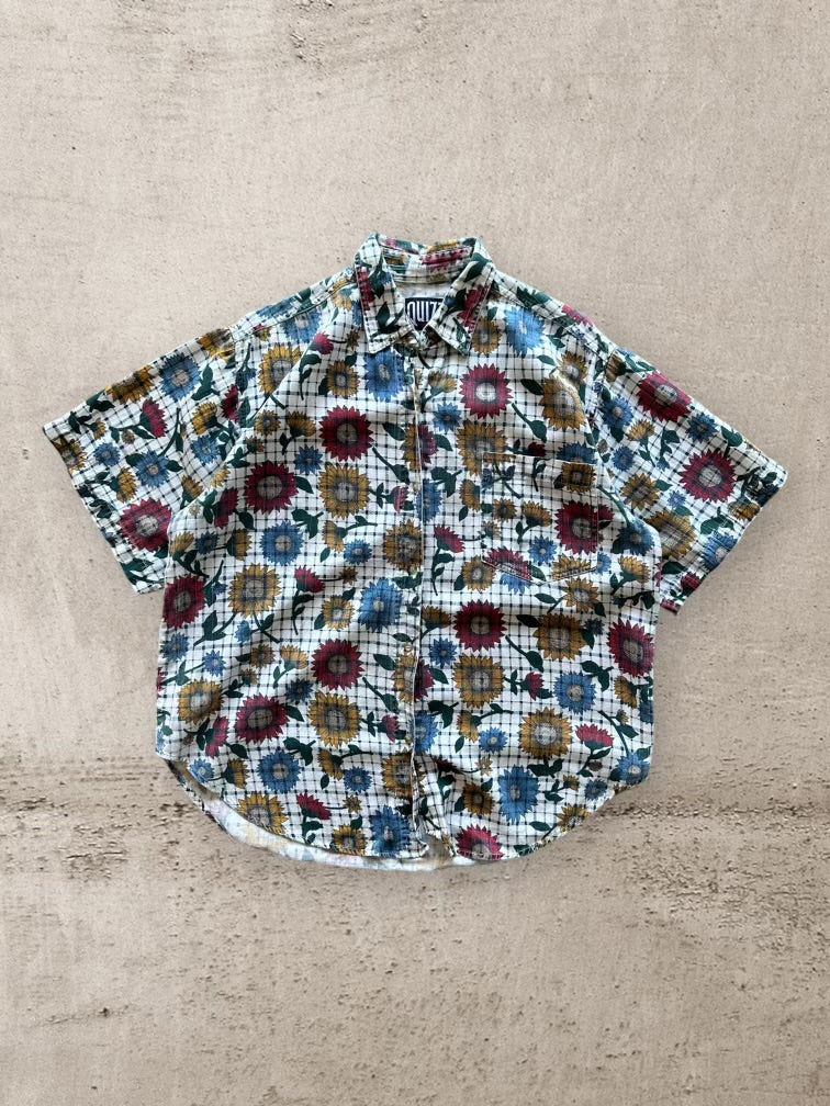 90s Quizz Sunflower Graphic Button Up Shirt - Large