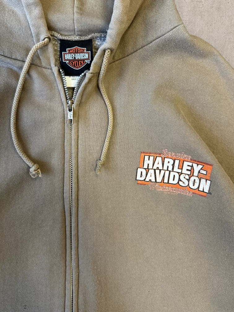 00s Harley Davidson Motorcycles Beige Zip Up Hoodie - Large