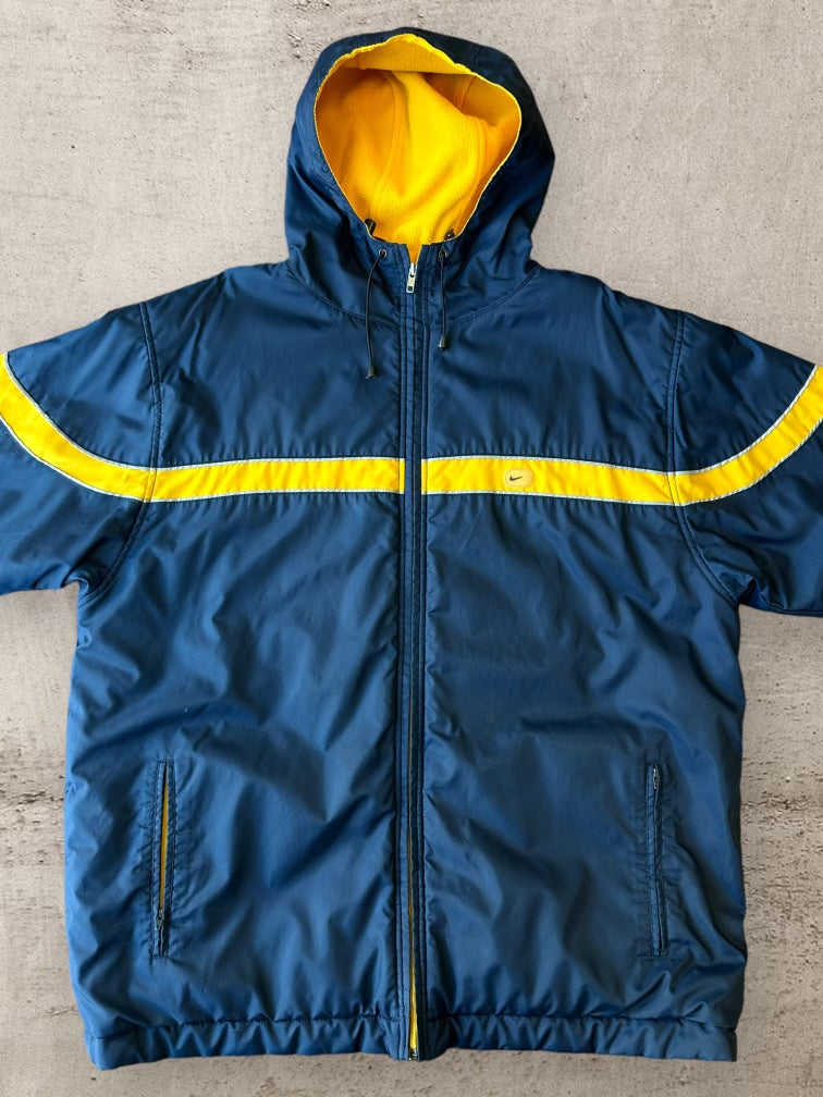 00s Nike Navy Blue & Yellow Reversible Fleece Jacket - XXL