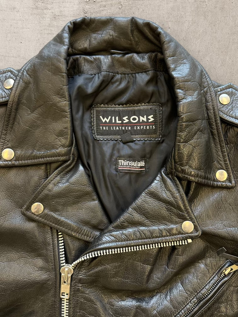 90s Wilson Black Biker Leather Jacket - Medium