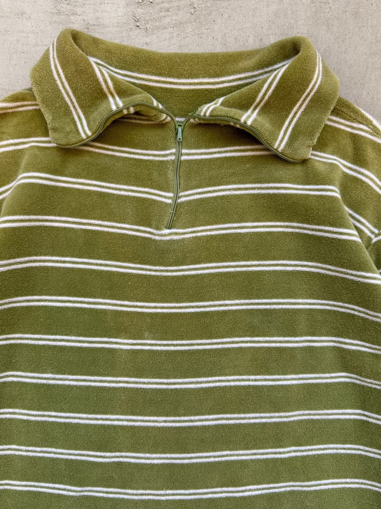 80s Striped 1/4 Zip Velvet Sweatshirt - Medium