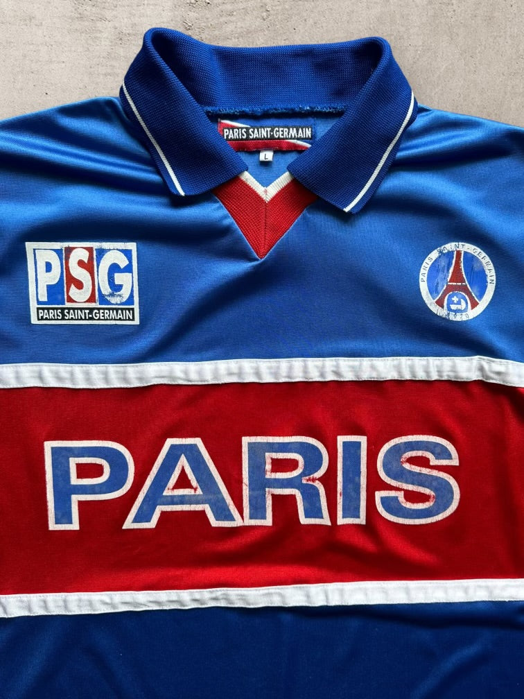 90s Paris Saint Germain Striped Soccer Jersey - Large