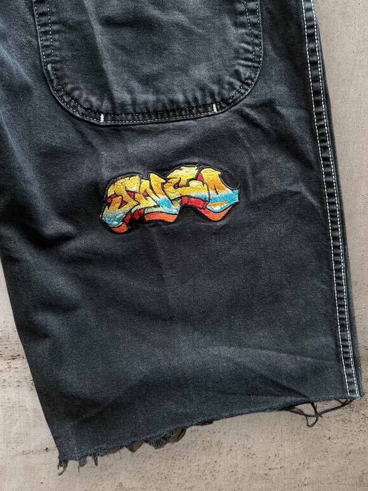90s JNCO Embroidered Cut Off Denim Shorts - 31
