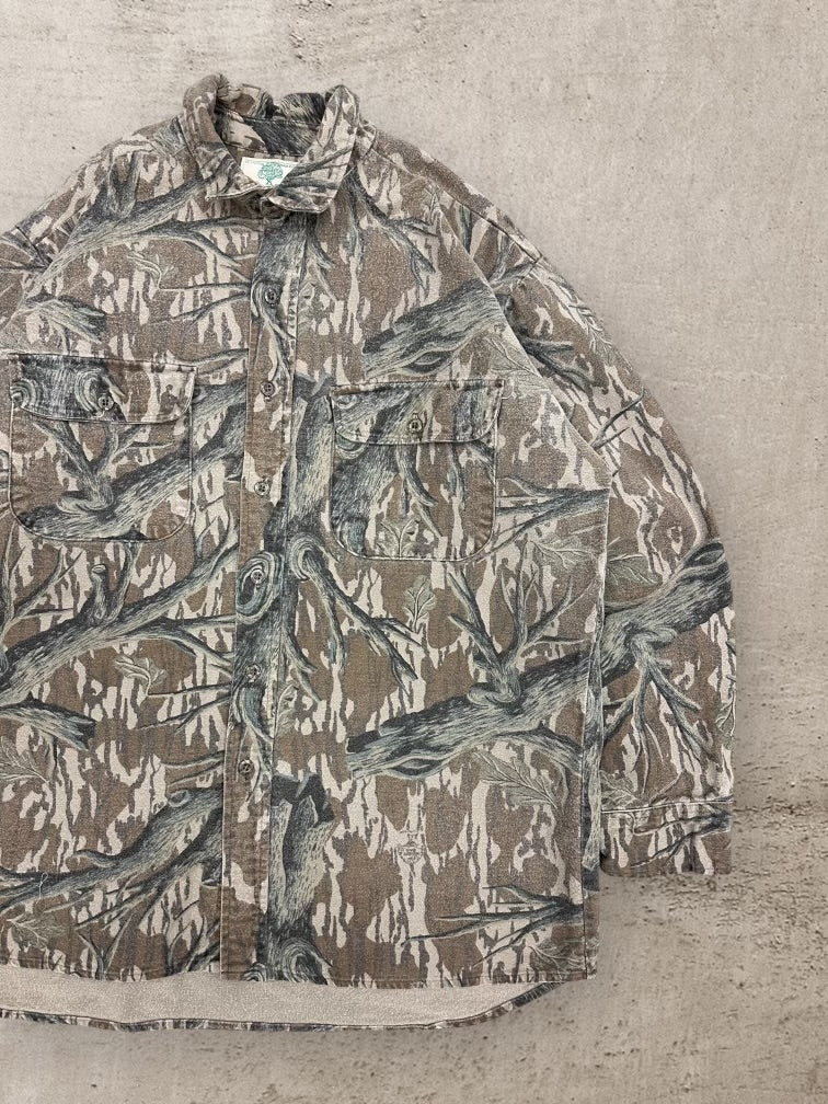 80s Mossy Oak Real Tree Camouflage Button Up Shirt - XL