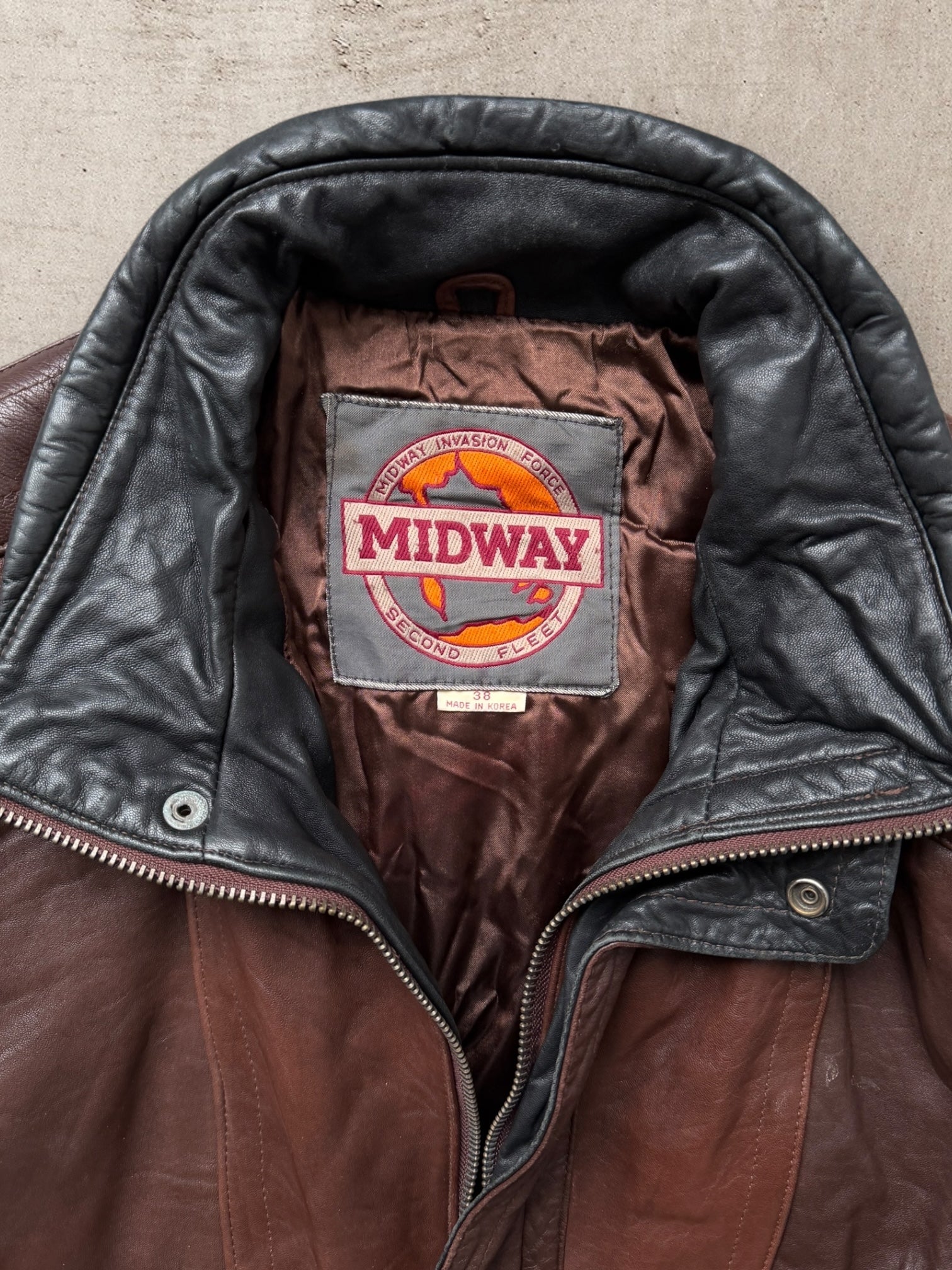 90s Midway Two Tone Leather Jacket - Medium