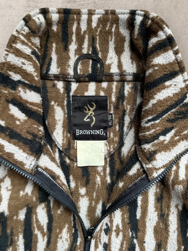 90s Browning Woodland Camouflage Zip Up Fleece - Large