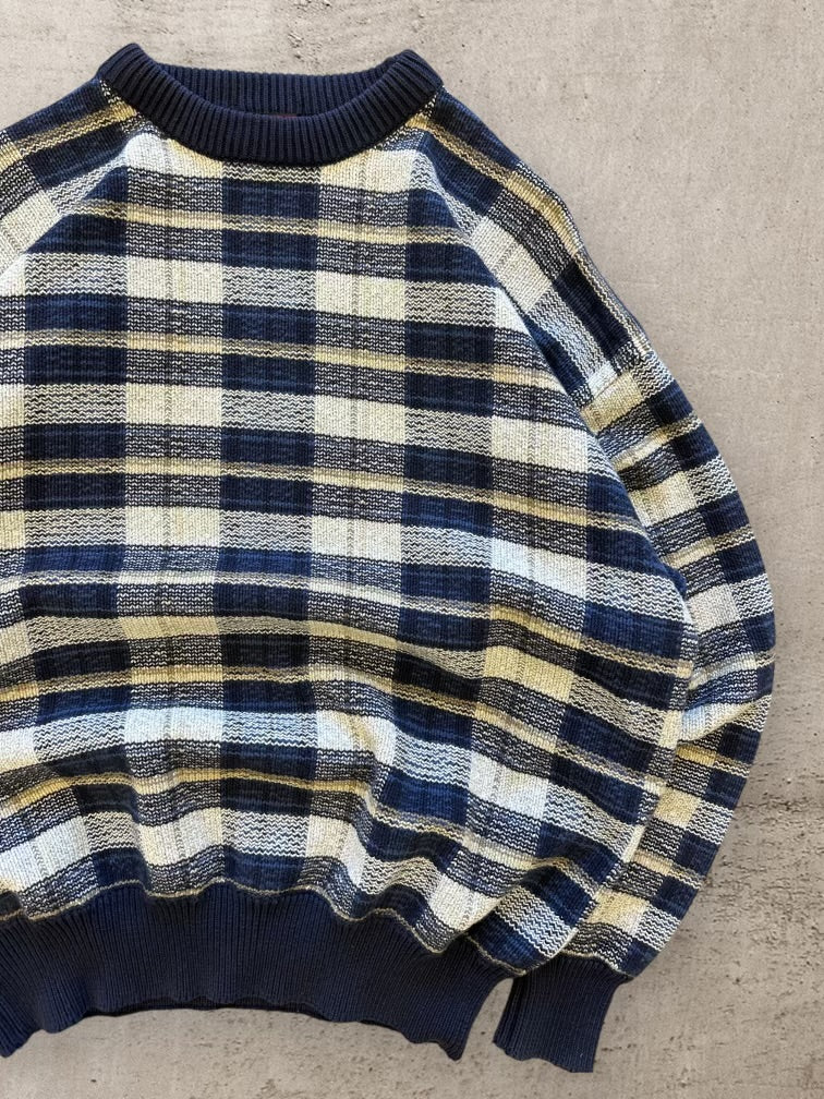 90s Gant Plaid Knit Crewneck - Large