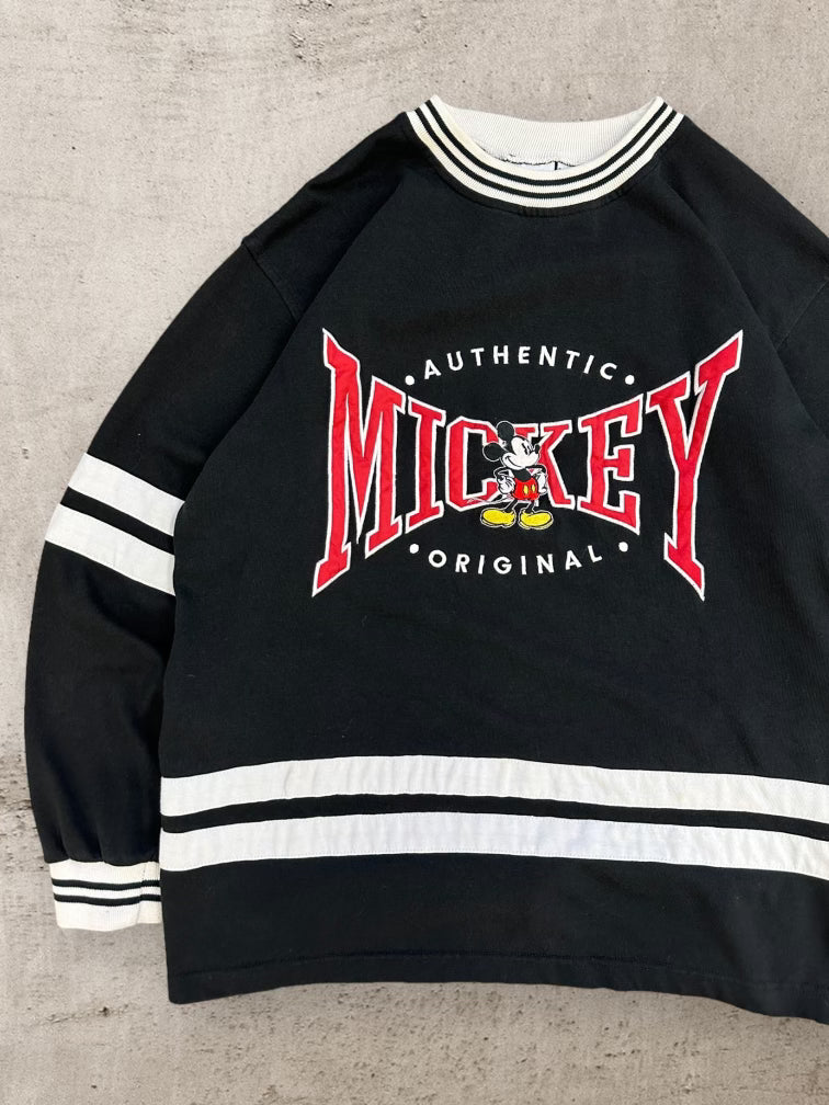 90s Mickey Mouse Striped Crewneck - Large