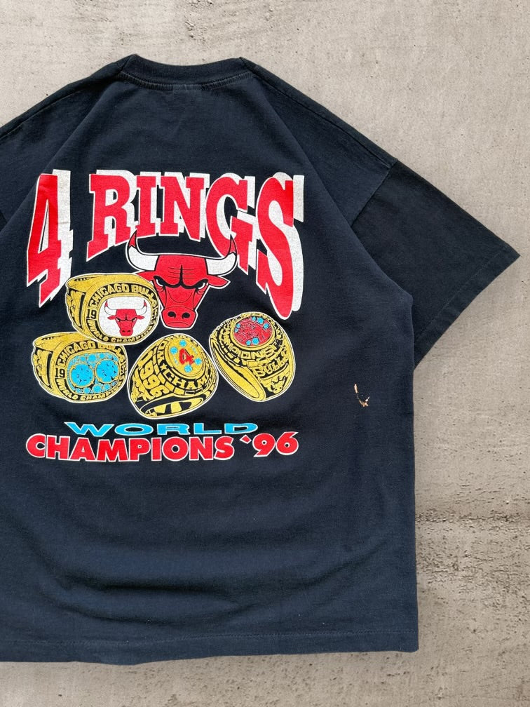 90s Chicago Bulls 4 Rings Graphic T-Shirt - XL