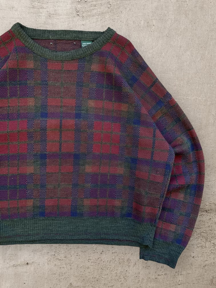 90s Multicolor Plaid Knit Sweater - Large