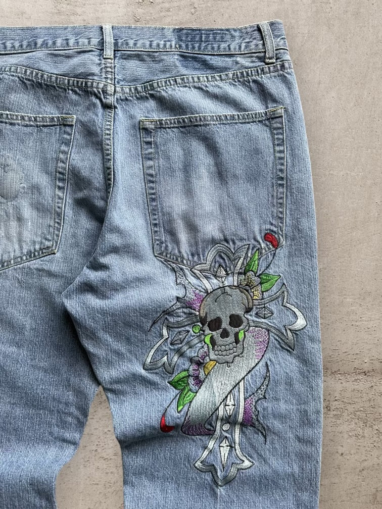 00s Ed Hardy Embroidered Denim Jeans - 39x29