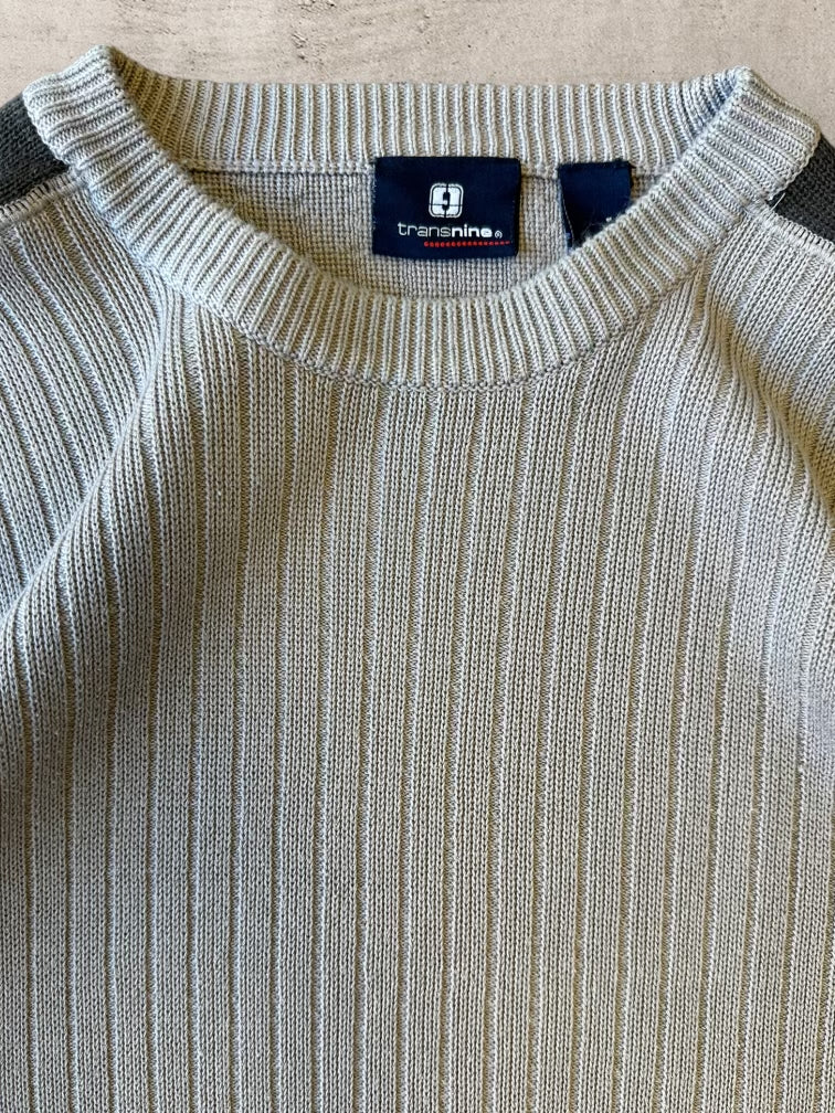 00s Transnine Light Grey Striped Knit Sweater - XL