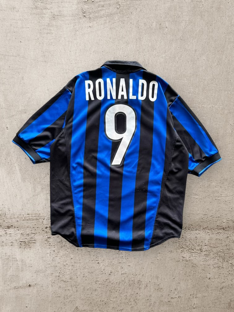 90s Nike Striped Inter Milan Ronaldo Soccer Jersey - Medium