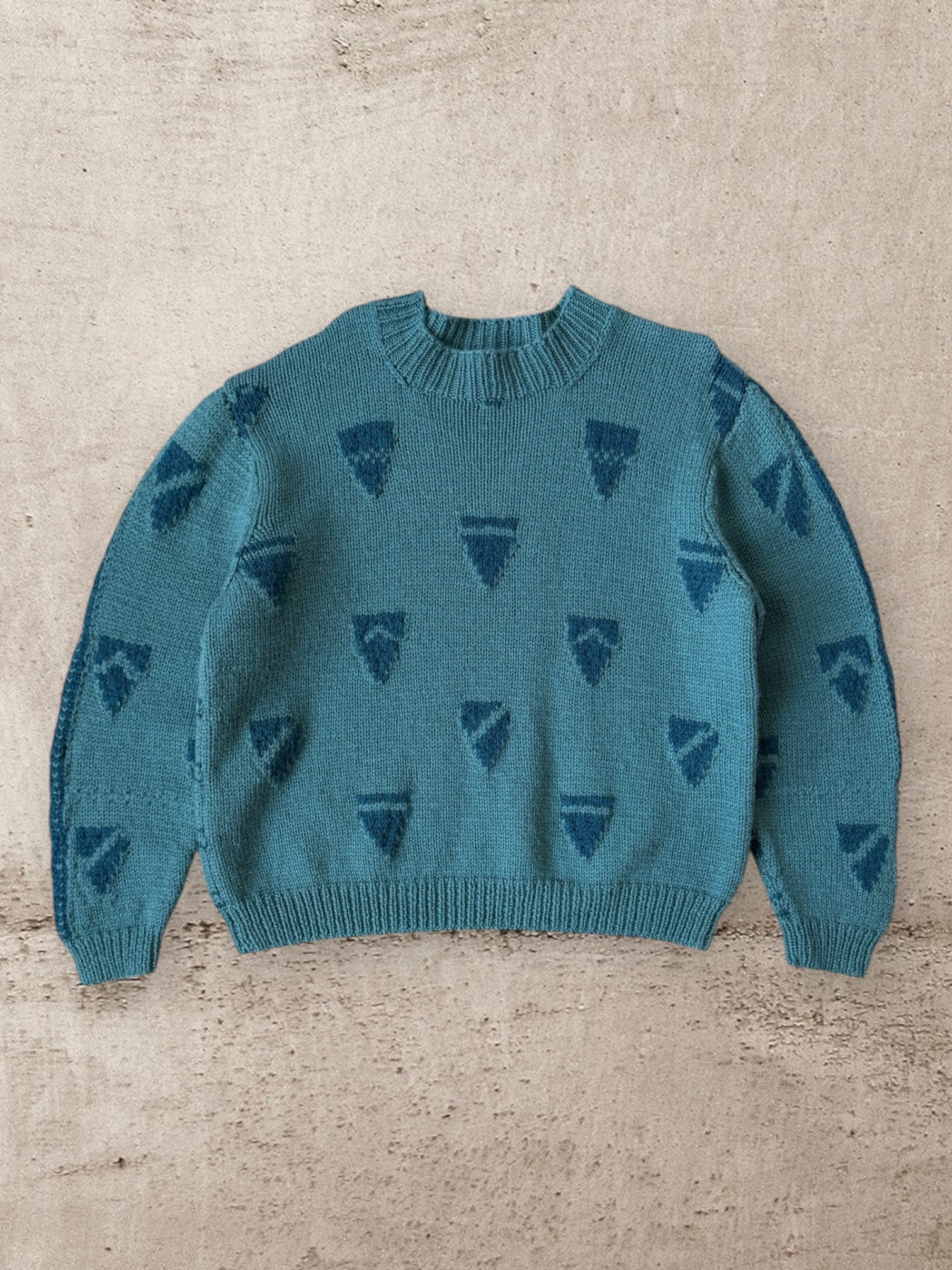 80s Two Patterned Wool Knit Sweater - XXL