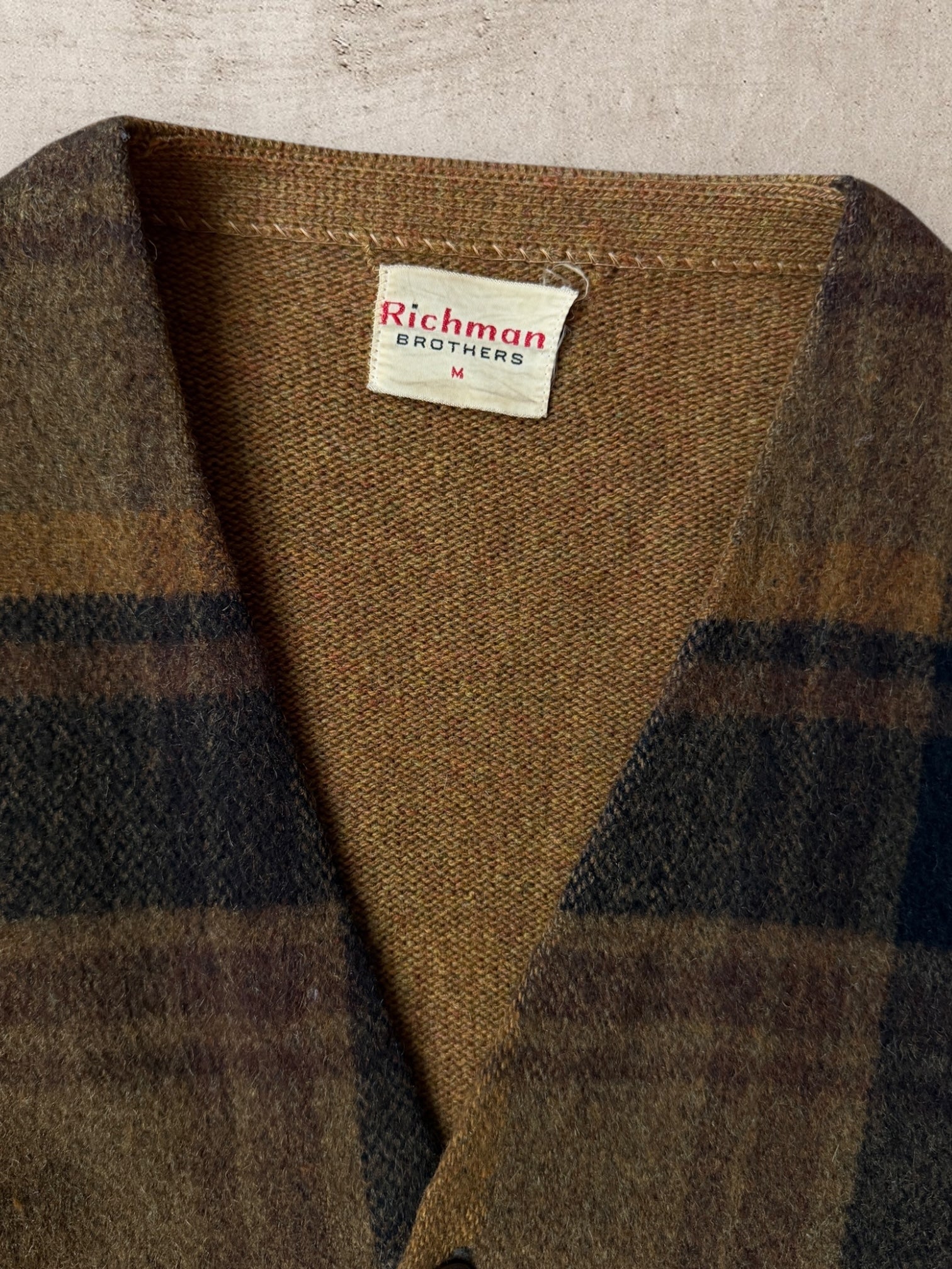 60s/70s Richman Brothers Plaid Wool Cardigan - Medium