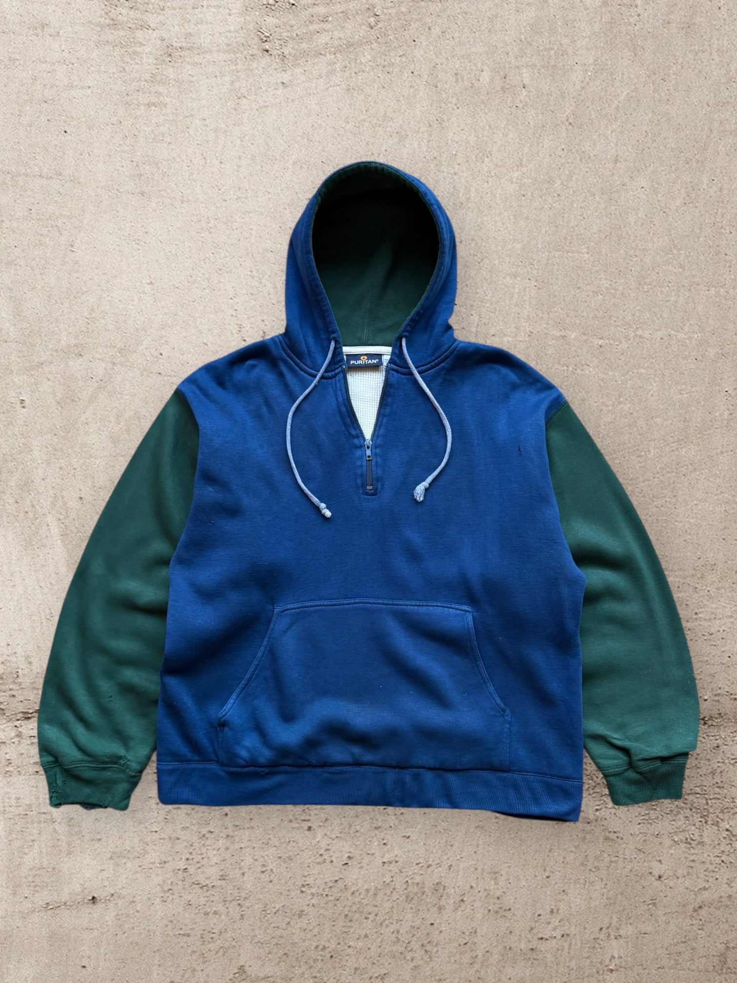 90s Puritan Color Block 1/4 Zip Hoodie - Medium
