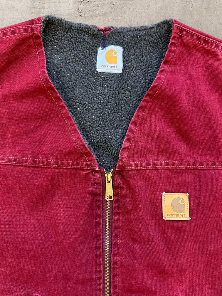 00s Carhartt Sherpa Lined Red Work Vest - XL