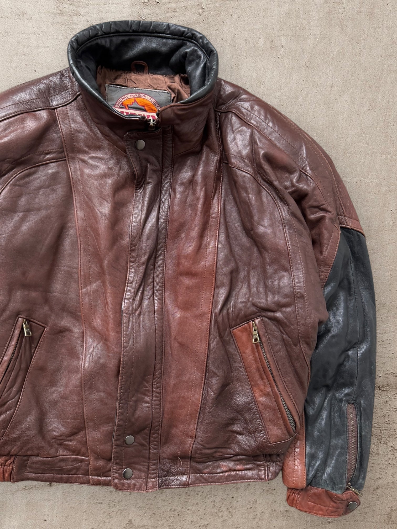 90s Midway Two Tone Leather Jacket - Medium