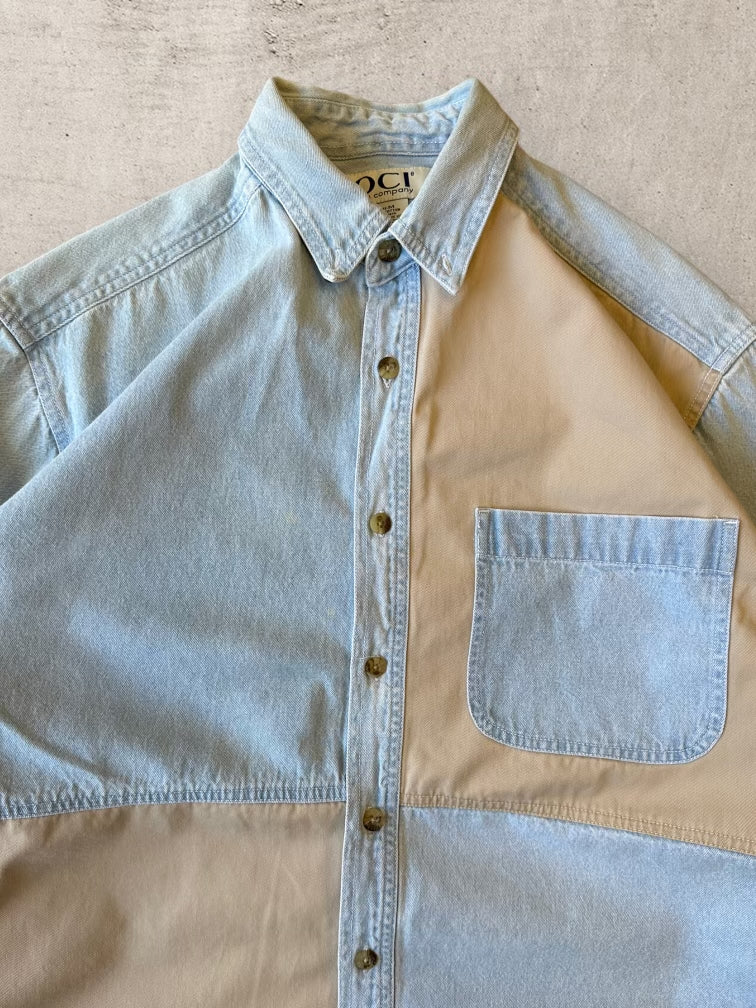 00s OCI Khaki & Denim Square Button Up Shirt - Large