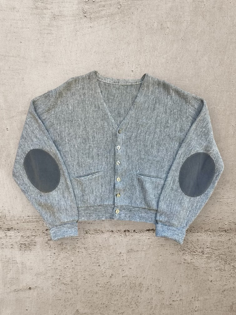 70s/80s Grey Patch Cardigan Sweater - Medium