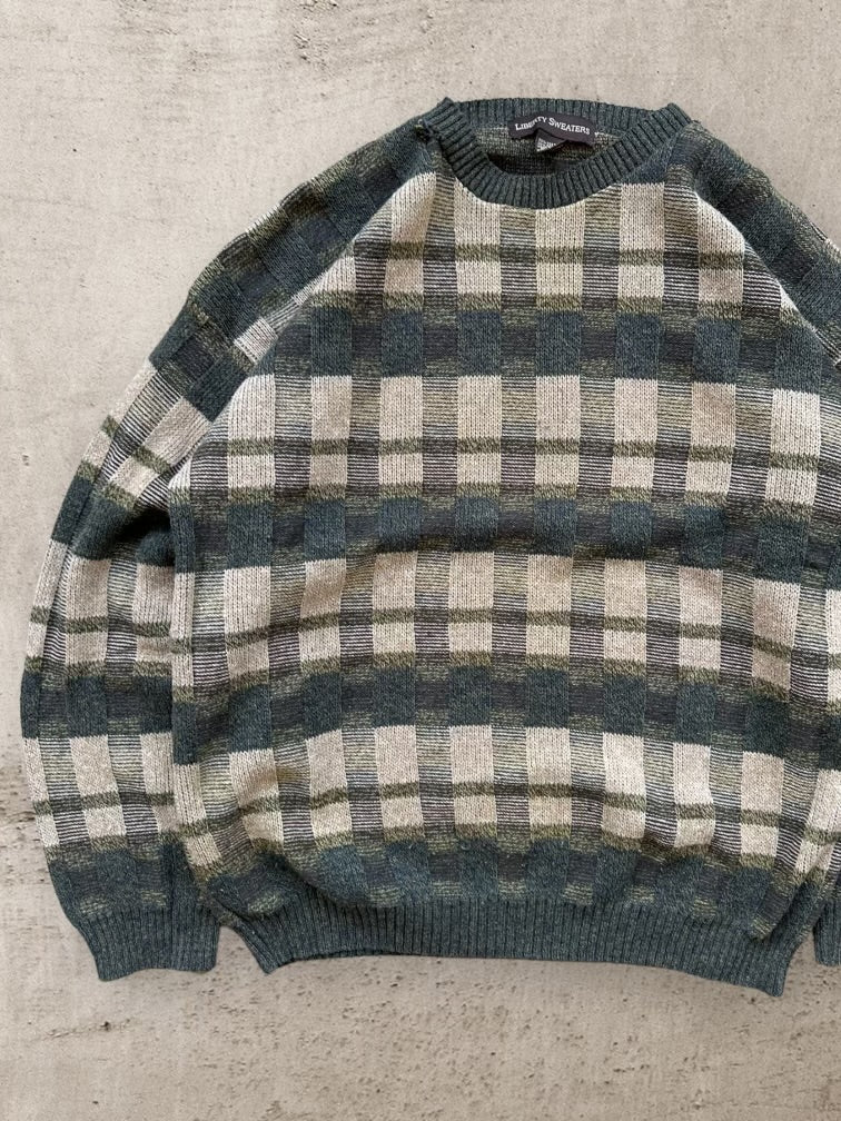 90s Liberty Plaid Knit Sweater - Large