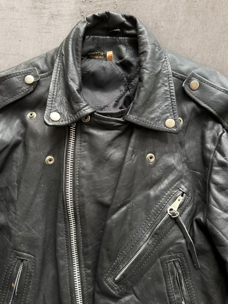 80s Biker Leather Jacket - Small