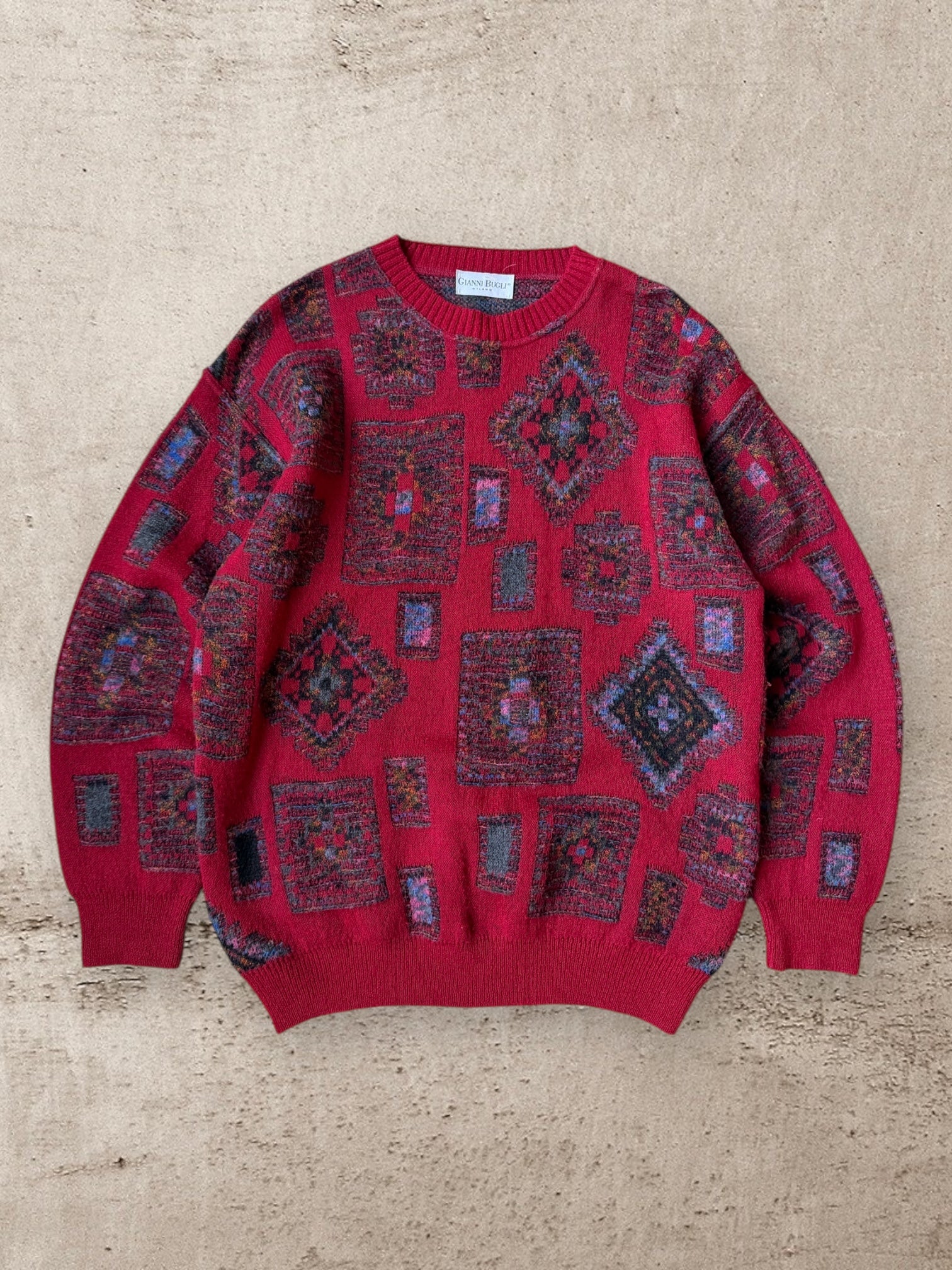 90s Gianni Bugli Geometric Knit Sweater - Large
