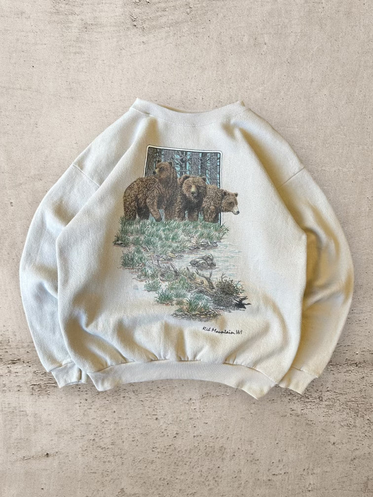 90s Grizzly Bear Nature Beige Crewneck - Large