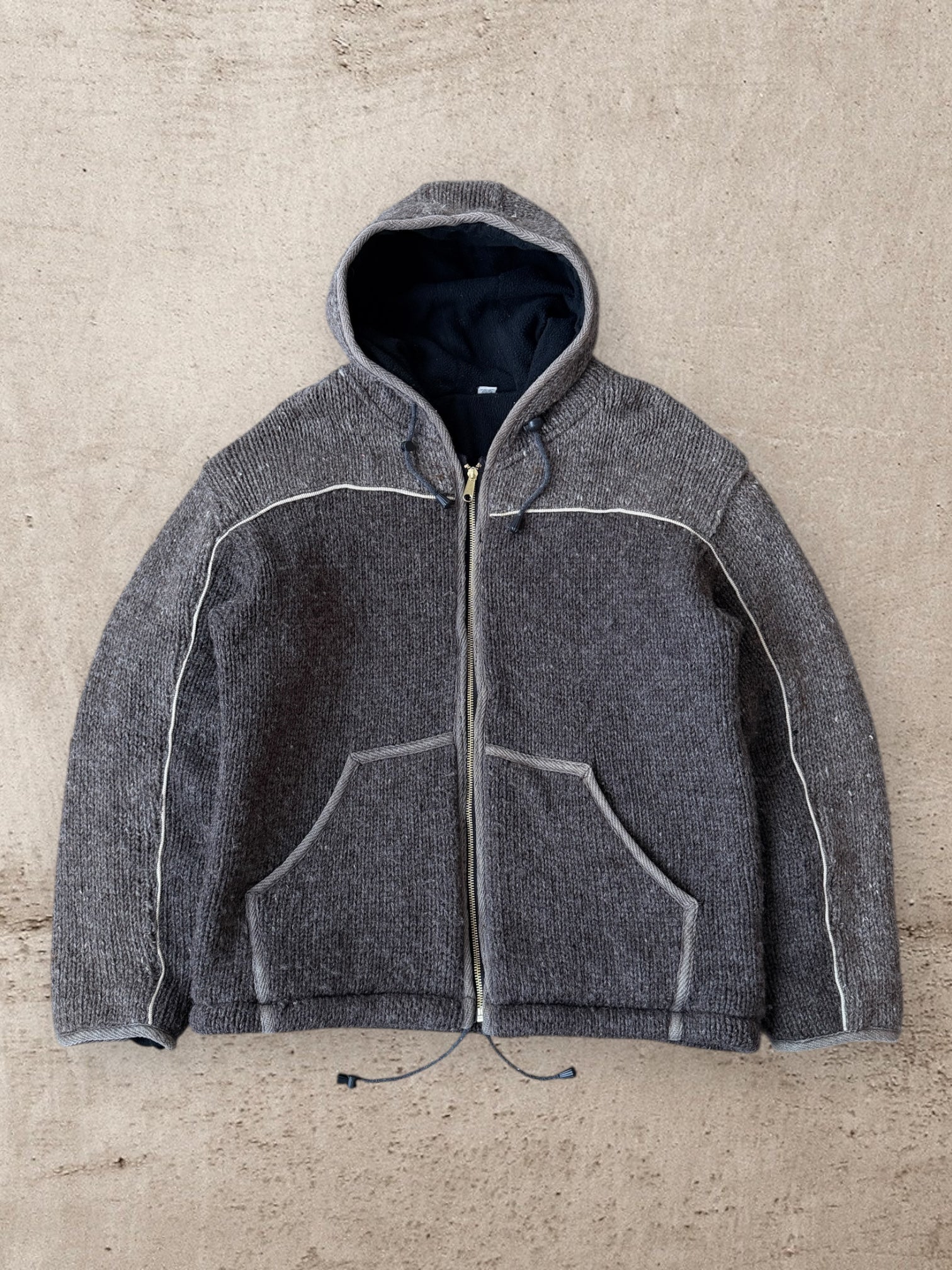 00s Sherpa Lined Wool Zip Up Hooded Sweater - Large